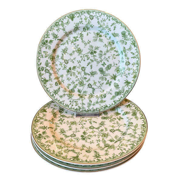 Grace Teaware Porcelain Dinner Plates 10.5" Green & White Floral Set of 4 New - Picture 2 of 13